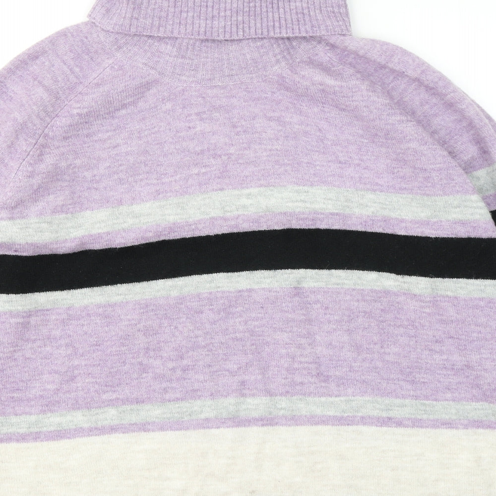 M&Co Womens Purple Roll Neck Striped Acrylic Pullover Jumper Size 16