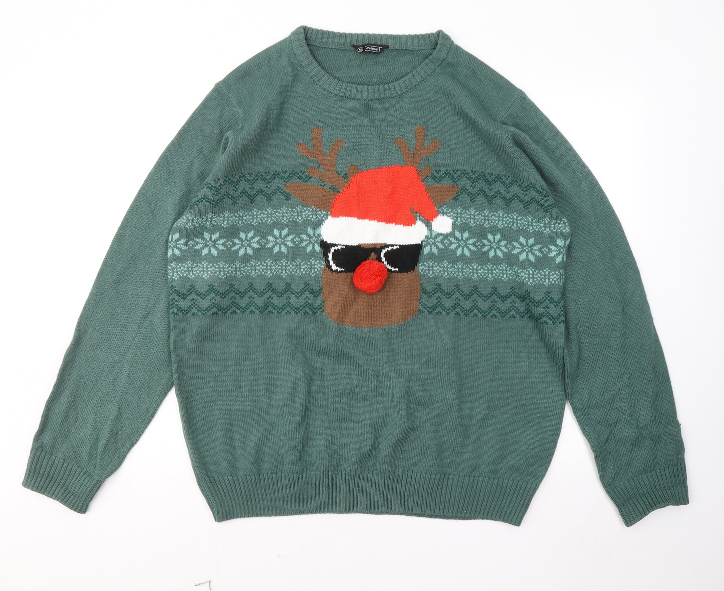 Avenue Mens Green Round Neck Acrylic Pullover Jumper Size XL - Christmas jumper