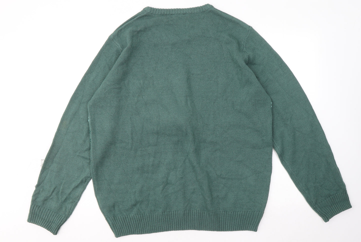 Avenue Mens Green Round Neck Acrylic Pullover Jumper Size XL - Christmas jumper