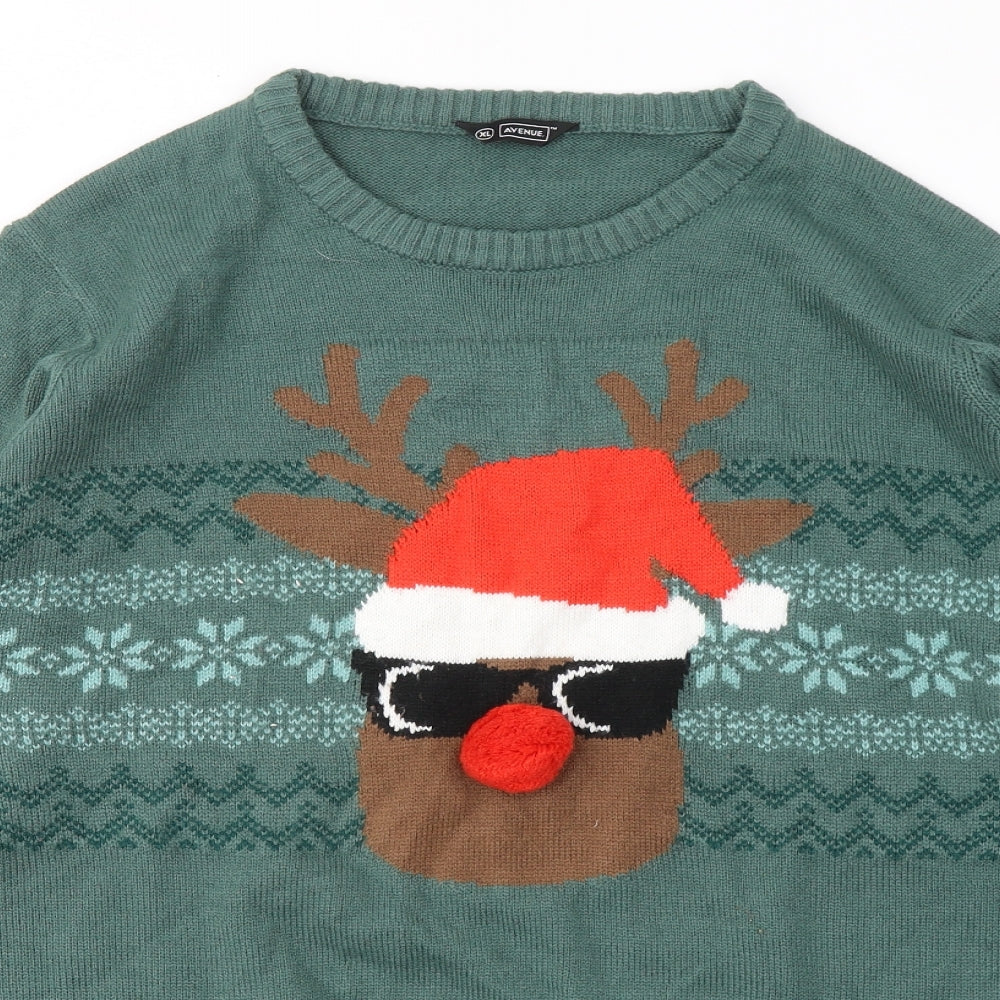 Avenue Mens Green Round Neck Acrylic Pullover Jumper Size XL - Christmas jumper