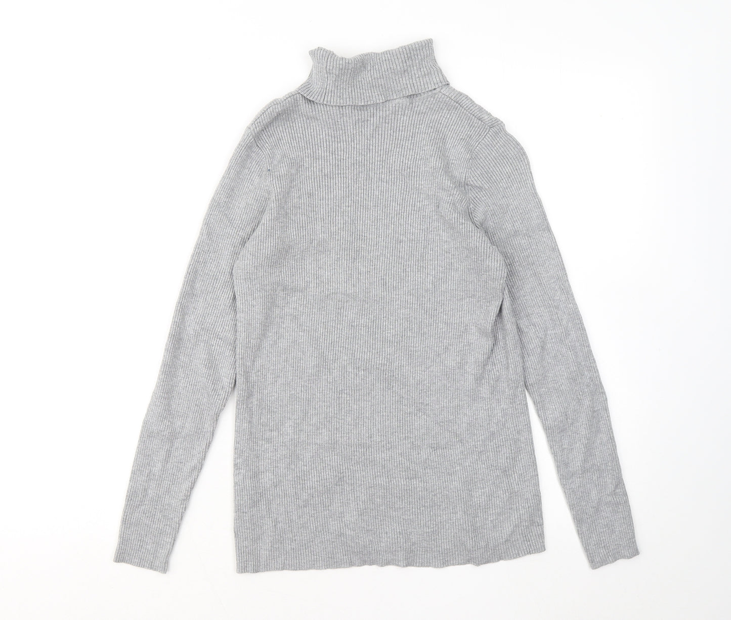 Marks and Spencer Womens Grey Roll Neck Viscose Pullover Jumper Size 16 - Ribbed