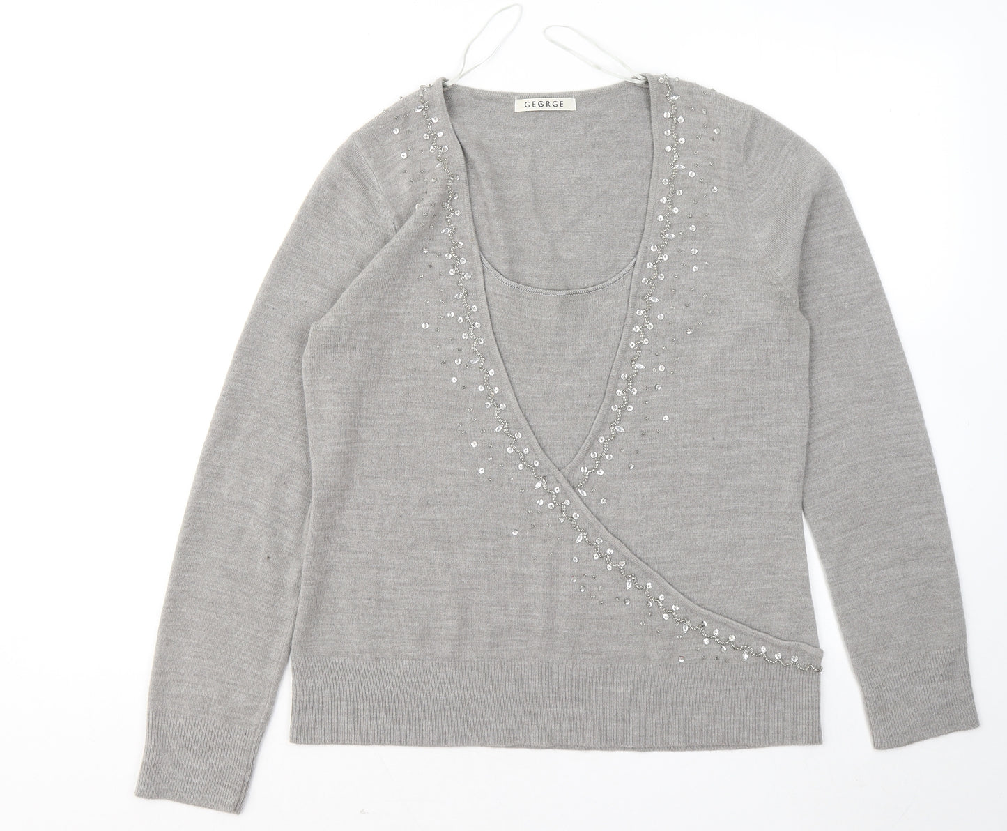 George Womens Grey Scoop Neck Geometric Acrylic Pullover Jumper Size 16