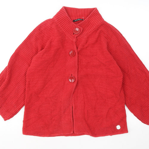 Betty Barclay Womens Red Round Neck Cotton Cardigan Jumper Size 8