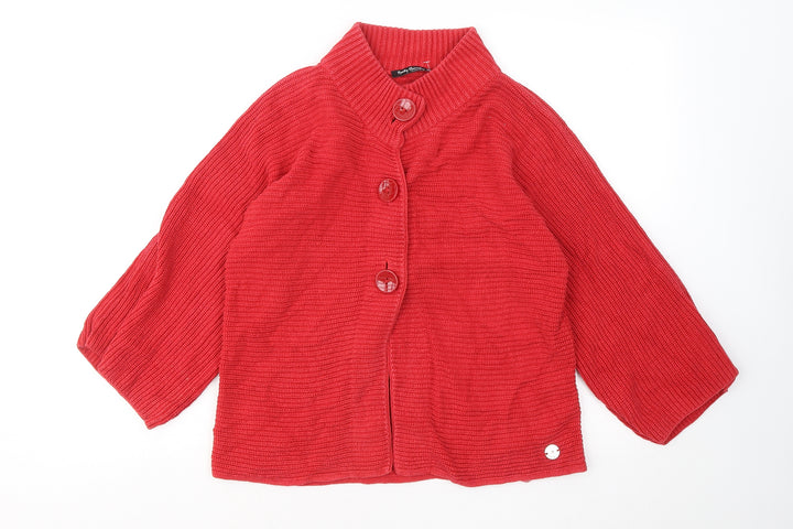 Betty Barclay Womens Red Round Neck Cotton Cardigan Jumper Size 8