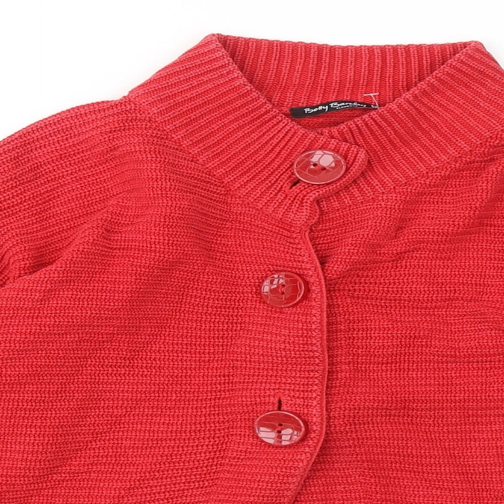 Betty Barclay Womens Red Round Neck Cotton Cardigan Jumper Size 8