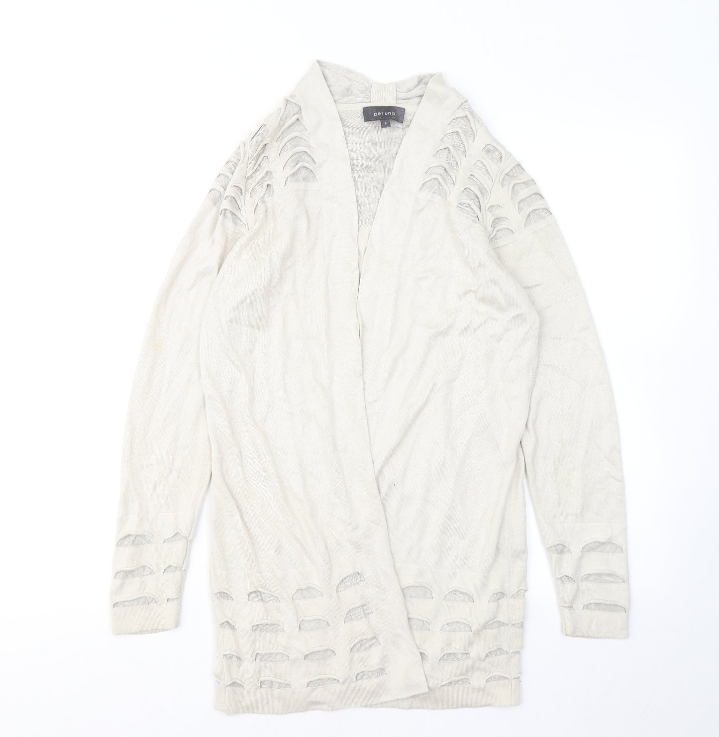 Marks and Spencer Womens Beige V-Neck Geometric Viscose Cardigan Jumper Size 8