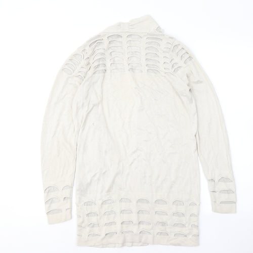Marks and Spencer Womens Beige V-Neck Geometric Viscose Cardigan Jumper Size 8