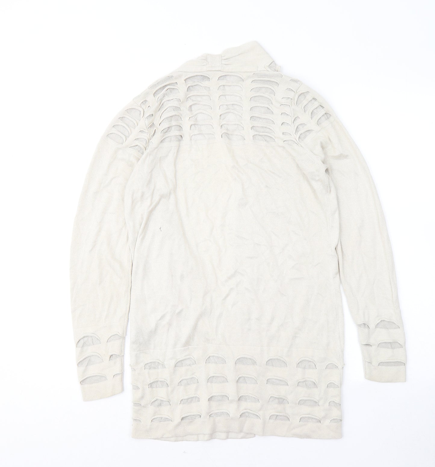 Marks and Spencer Womens Beige V-Neck Geometric Viscose Cardigan Jumper Size 8