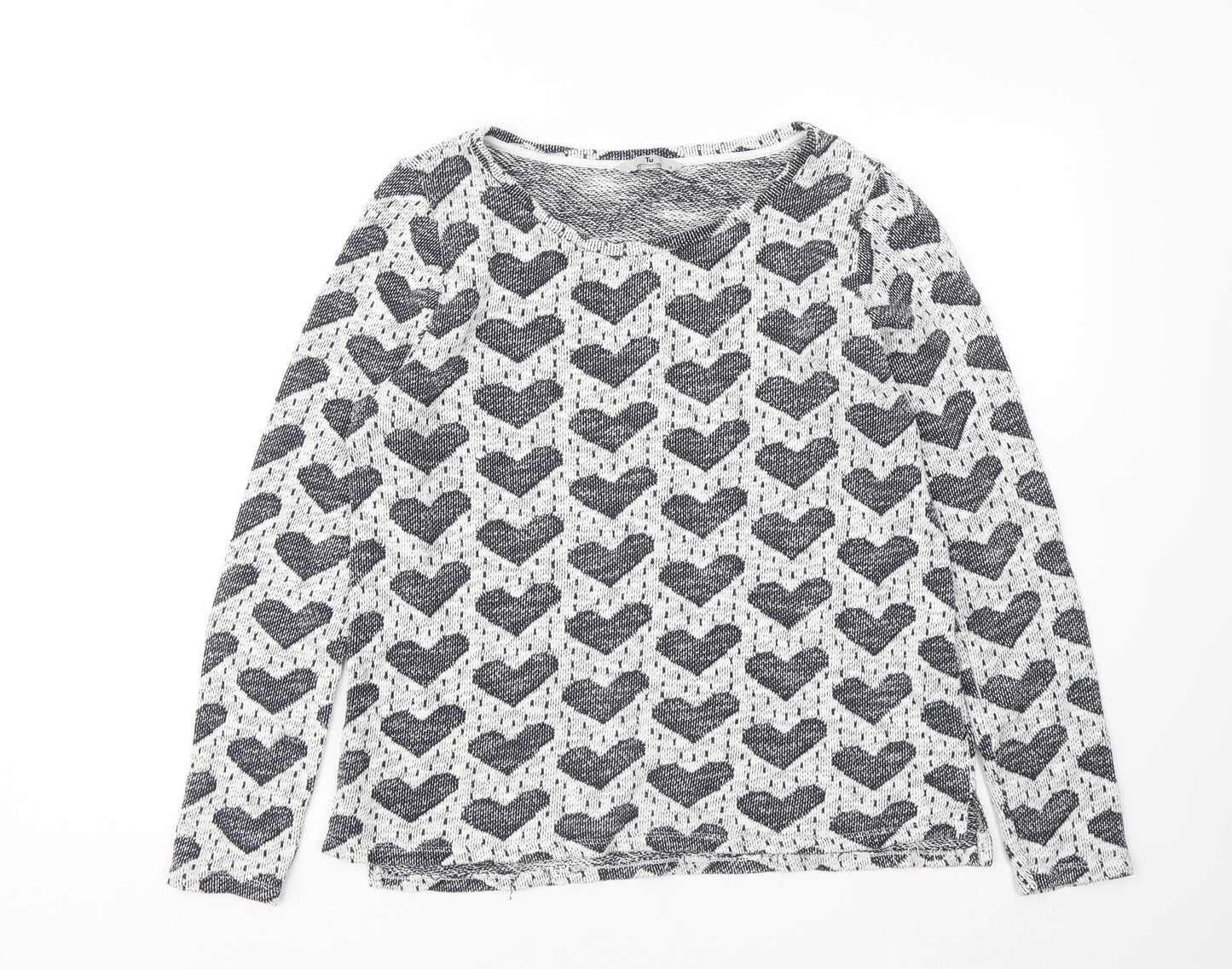 TU Womens Blue Round Neck Geometric Cotton Pullover Jumper Size 14 - Love hearts
