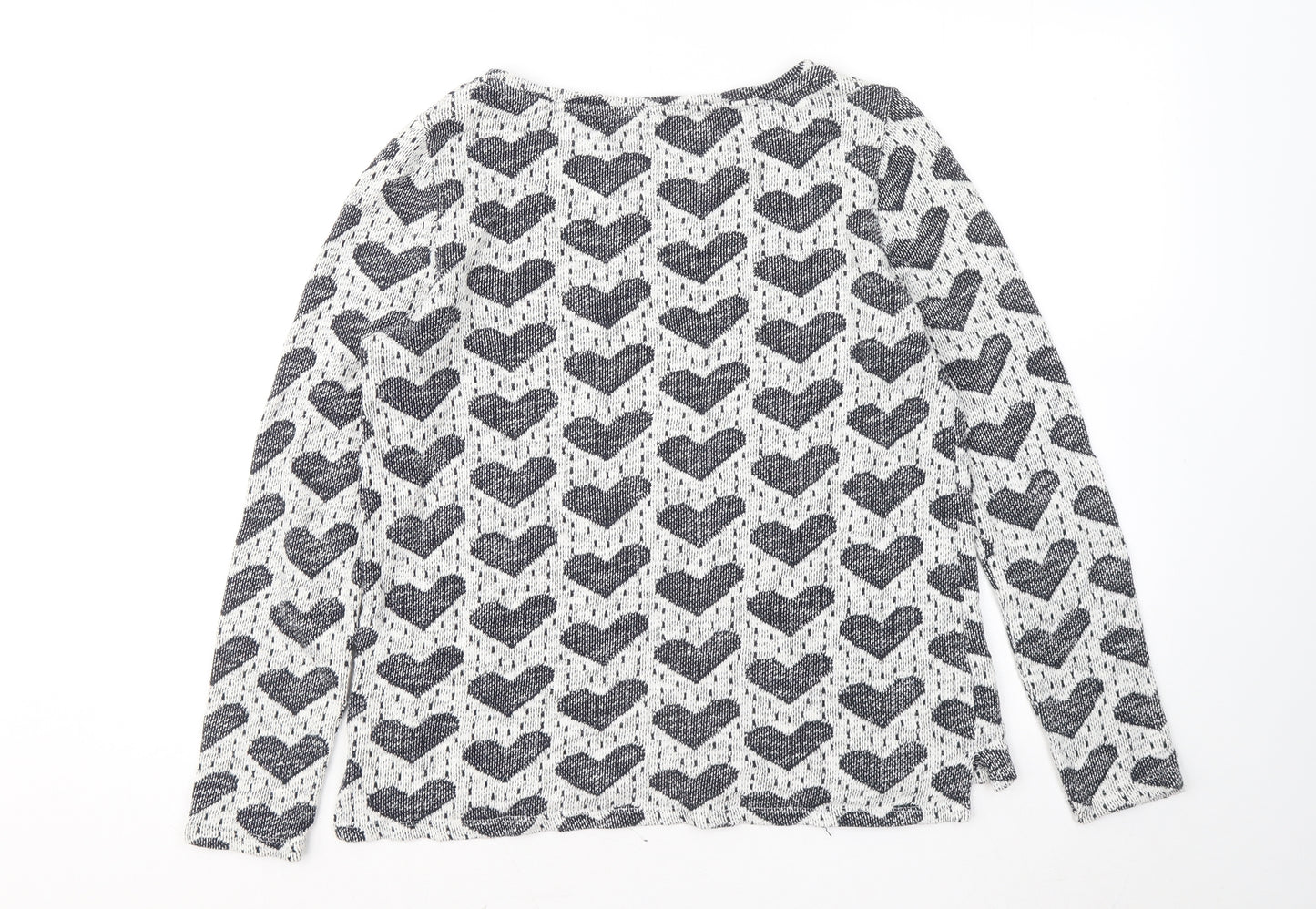 TU Womens Blue Round Neck Geometric Cotton Pullover Jumper Size 14 - Love hearts