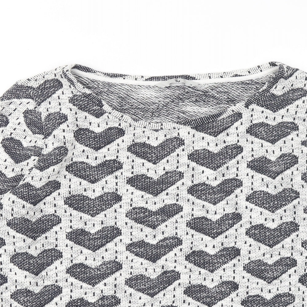TU Womens Blue Round Neck Geometric Cotton Pullover Jumper Size 14 - Love hearts