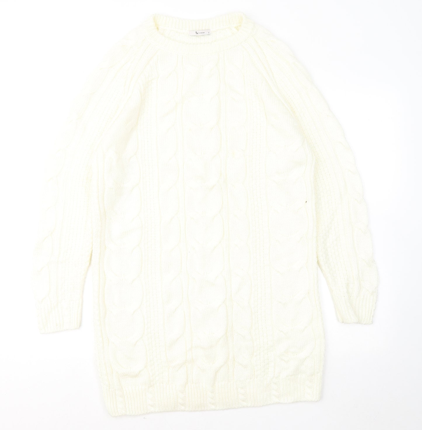 TU Womens Yellow Round Neck Geometric Acrylic Pullover Jumper Size S