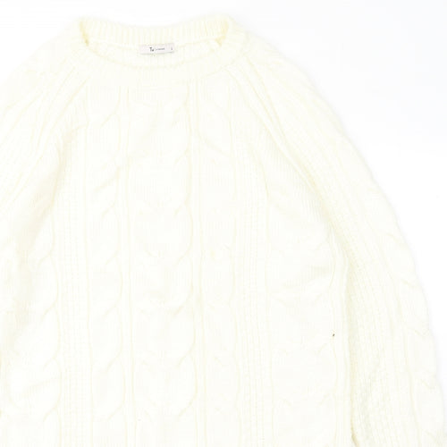 TU Womens Yellow Round Neck Geometric Acrylic Pullover Jumper Size S