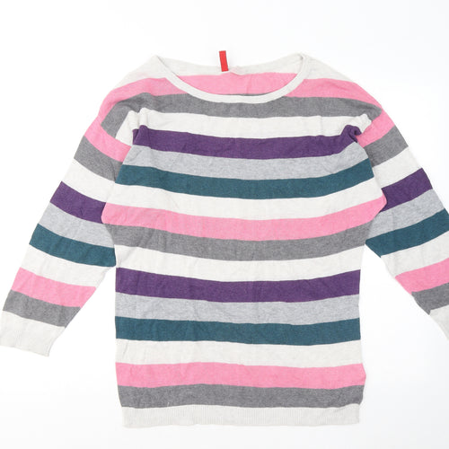 Divided by H&M Womens Multicoloured Round Neck Striped Cotton Pullover Jumper Size S