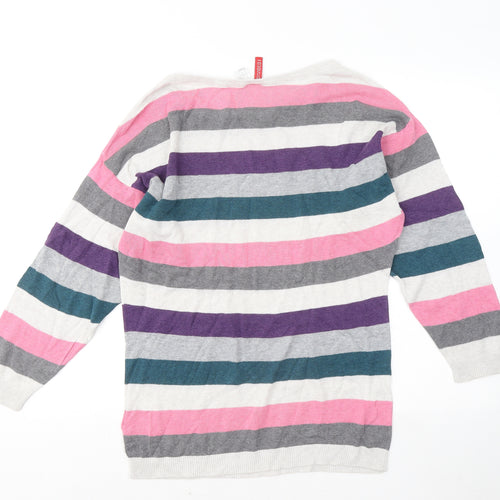 Divided by H&M Womens Multicoloured Round Neck Striped Cotton Pullover Jumper Size S
