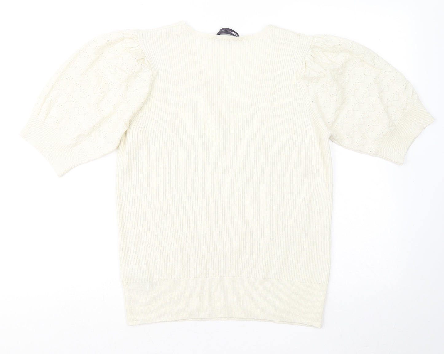 Marks and Spencer Womens Ivory V-Neck Acrylic Pullover Jumper Size 14
