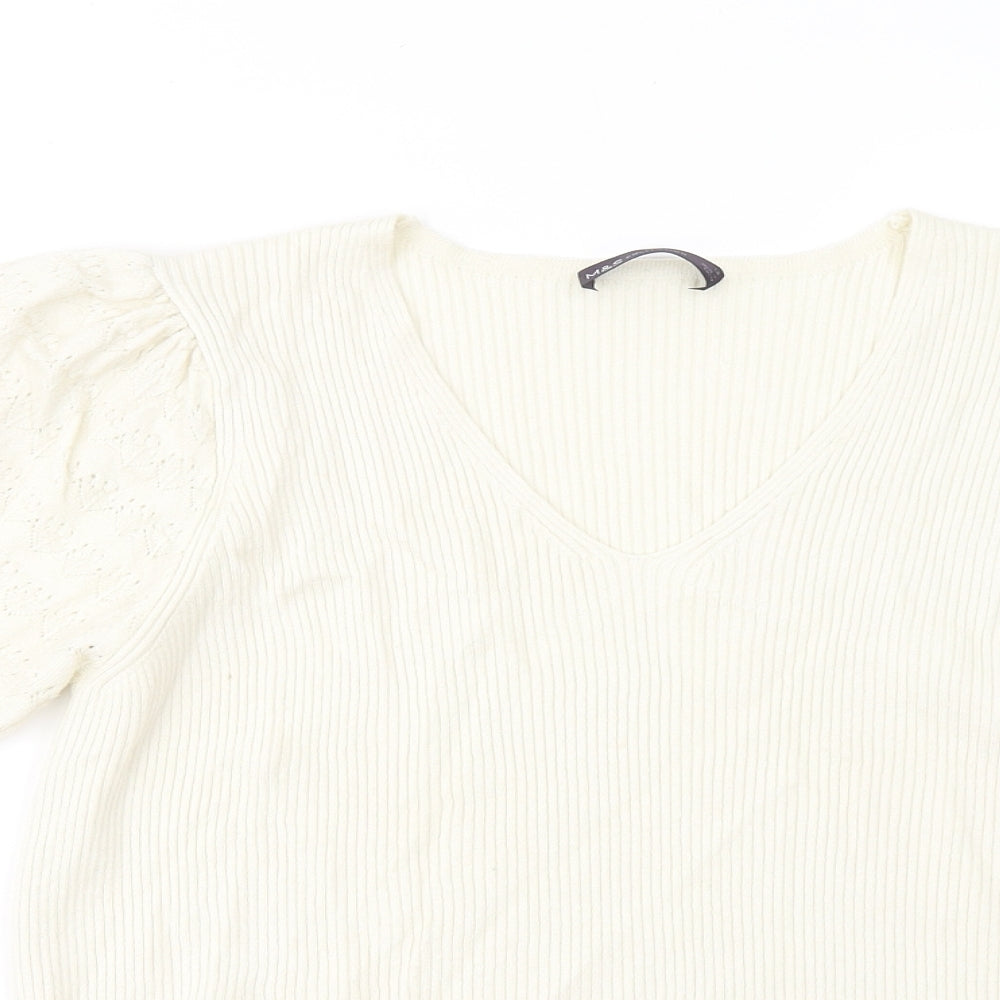 Marks and Spencer Womens Ivory V-Neck Acrylic Pullover Jumper Size 14