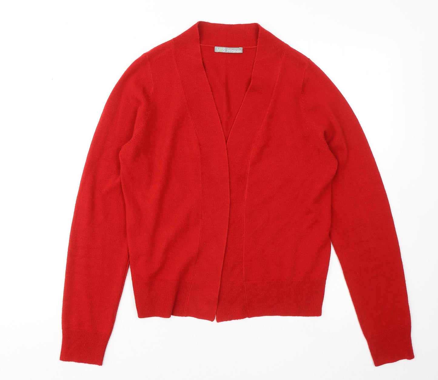 Marks and Spencer Womens Red V-Neck Acrylic Pullover Jumper Size 12