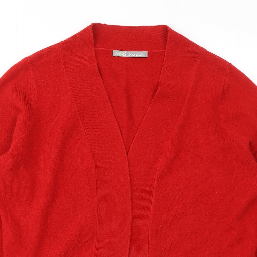 Marks and Spencer Womens Red V-Neck Acrylic Pullover Jumper Size 12