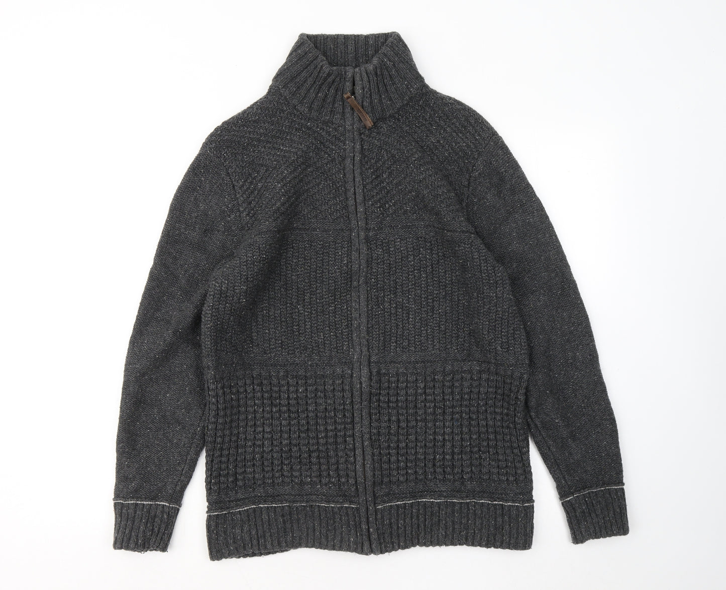 MANTARAY PRODUCTS Mens Grey Mock Neck Cotton Full Zip Jumper Size M
