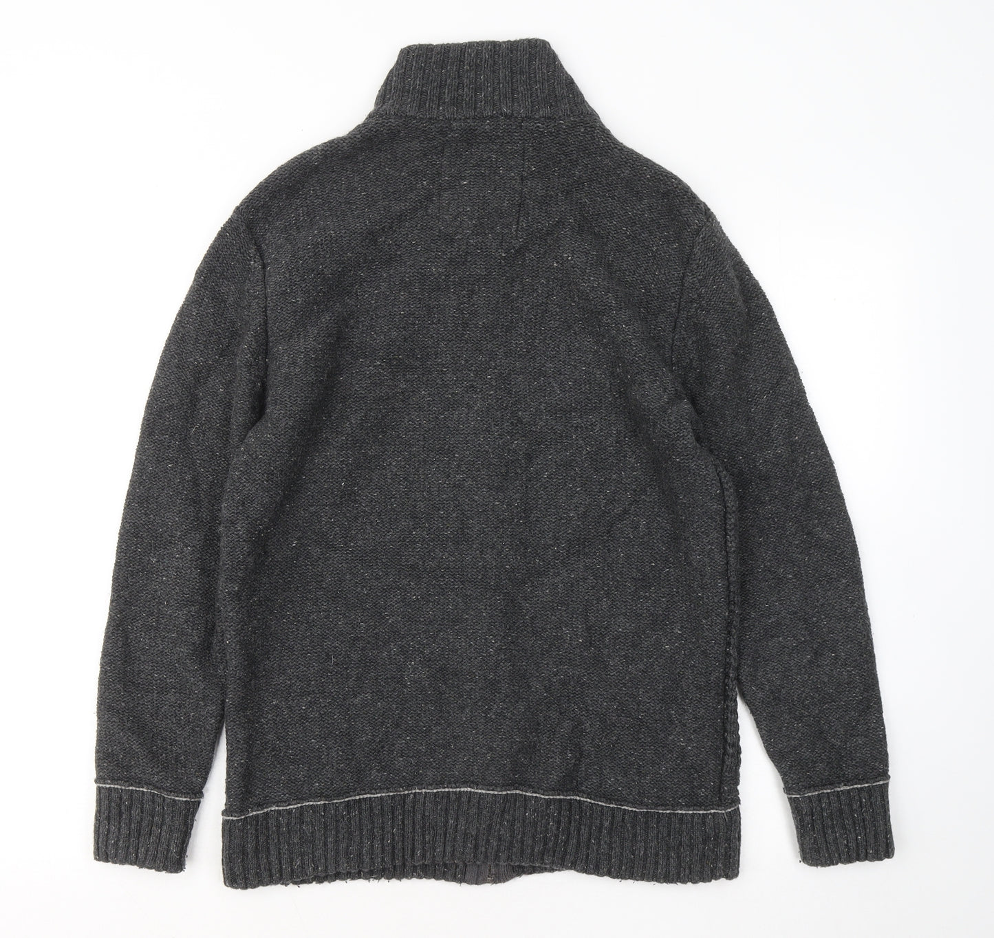 MANTARAY PRODUCTS Mens Grey Mock Neck Cotton Full Zip Jumper Size M