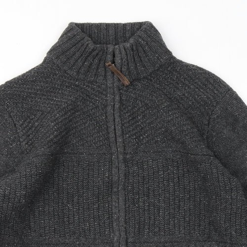 MANTARAY PRODUCTS Mens Grey Mock Neck Cotton Full Zip Jumper Size M