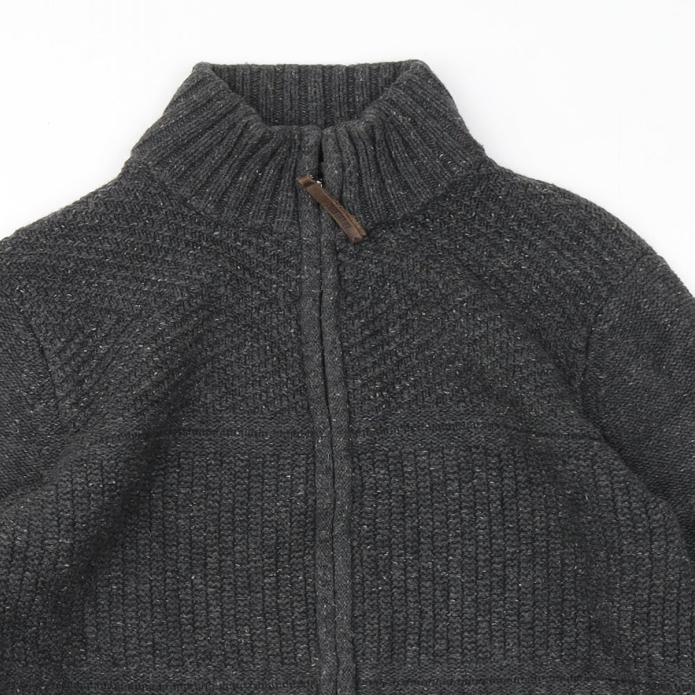 MANTARAY PRODUCTS Mens Grey Mock Neck Cotton Full Zip Jumper Size M