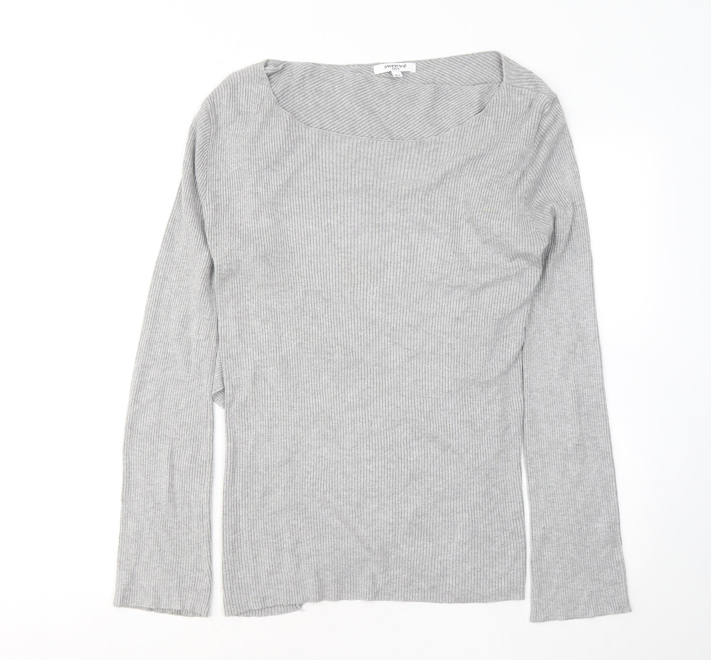 SWEEWE Womens Grey Round Neck Viscose Pullover Jumper Size M