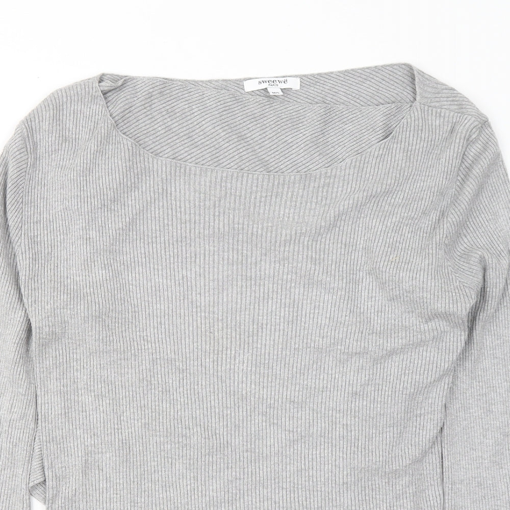 SWEEWE Womens Grey Round Neck Viscose Pullover Jumper Size M