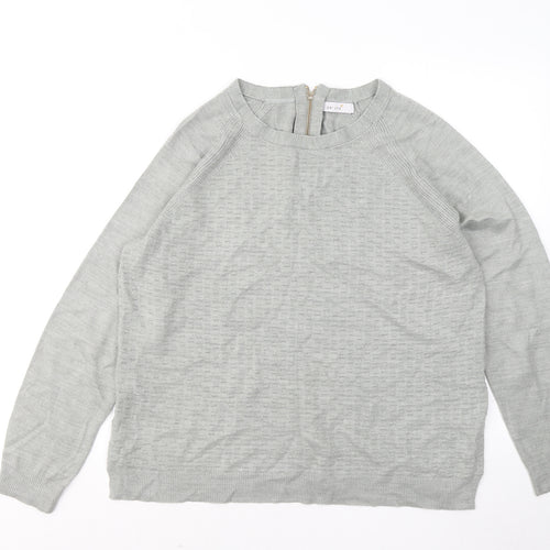 Marks and Spencer Womens Grey Round Neck Geometric Acrylic Pullover Jumper Size 16