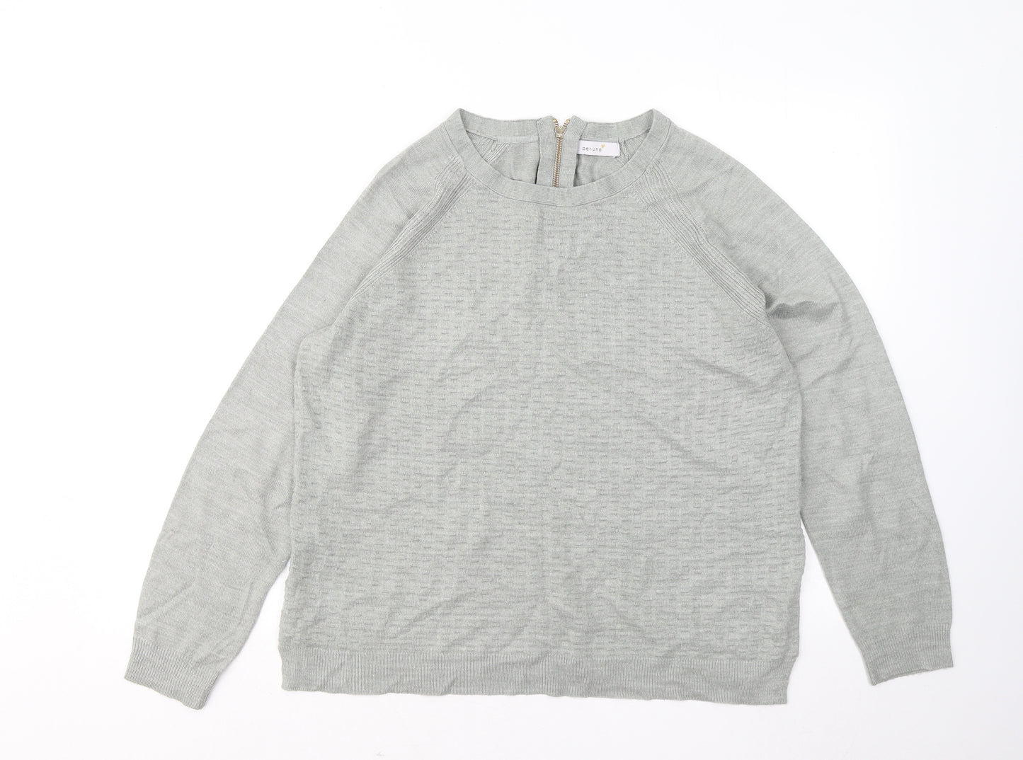 Marks and Spencer Womens Grey Round Neck Geometric Acrylic Pullover Jumper Size 16