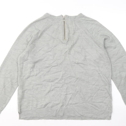 Marks and Spencer Womens Grey Round Neck Geometric Acrylic Pullover Jumper Size 16