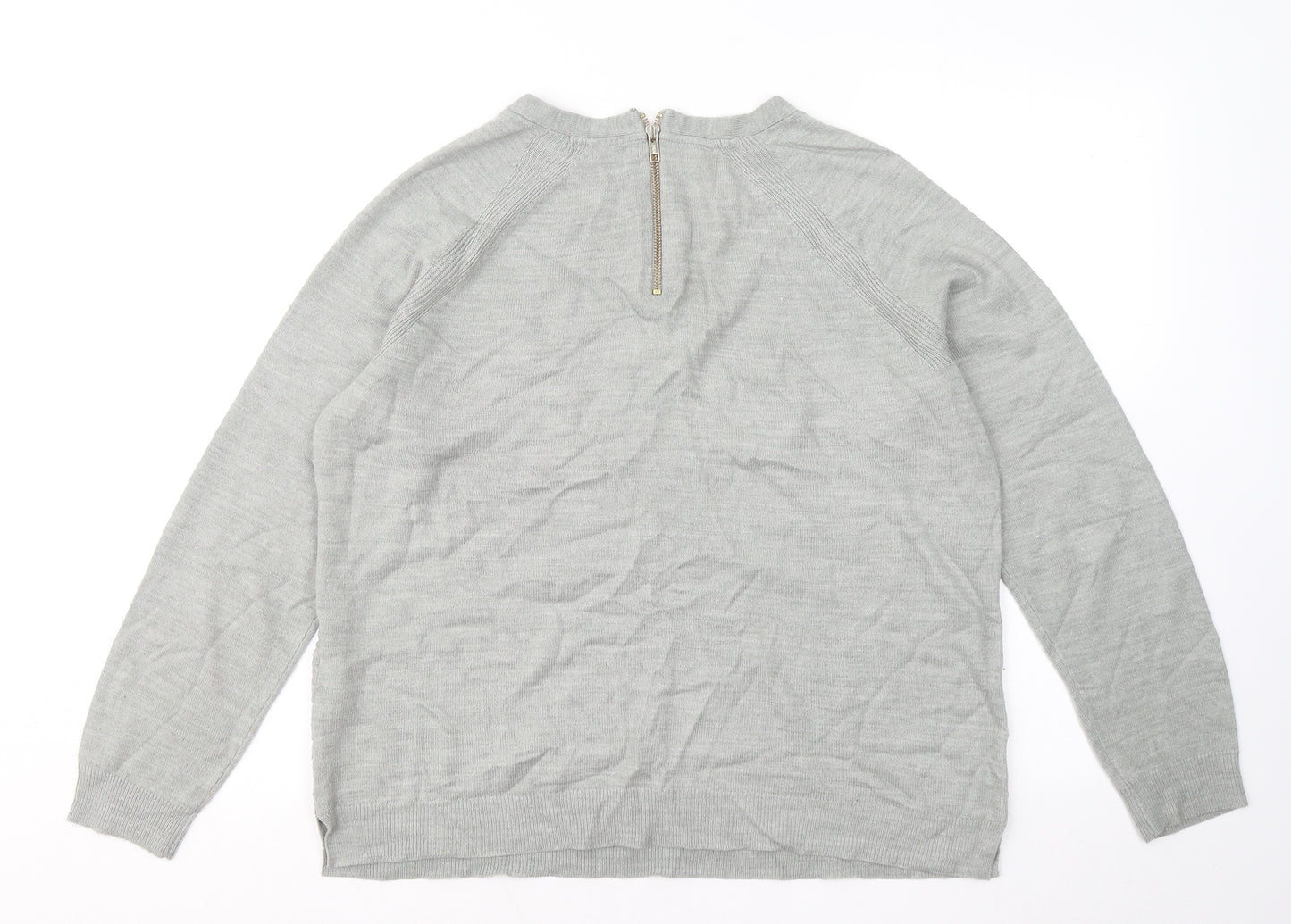 Marks and Spencer Womens Grey Round Neck Geometric Acrylic Pullover Jumper Size 16