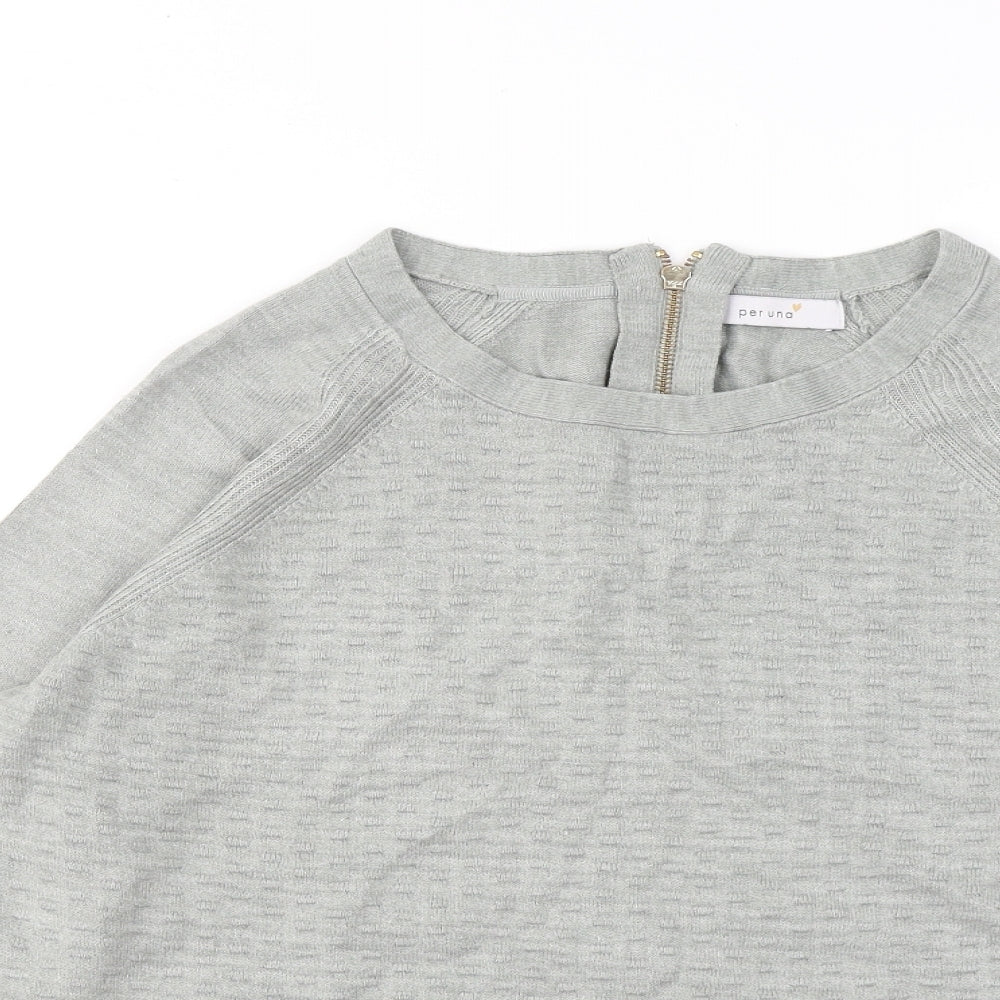 Marks and Spencer Womens Grey Round Neck Geometric Acrylic Pullover Jumper Size 16