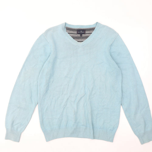 Marks and Spencer Mens Blue V-Neck Cotton Pullover Jumper Size S
