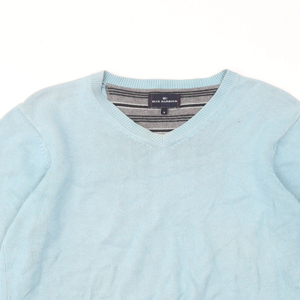 Marks and Spencer Mens Blue V-Neck Cotton Pullover Jumper Size S