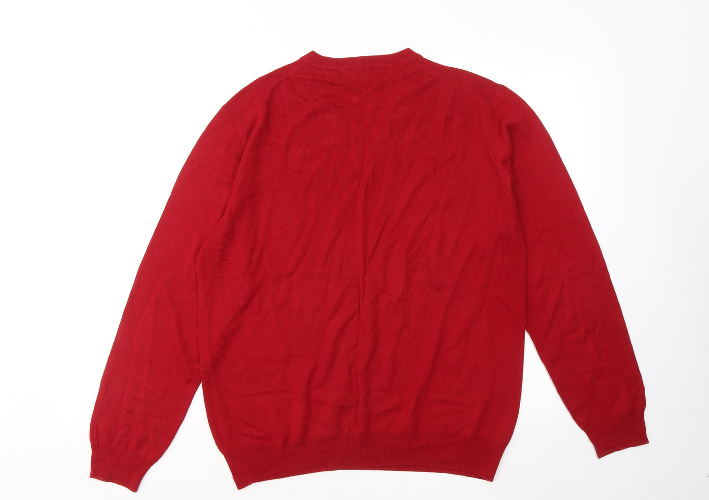 Kirkland Mens Red V-Neck Wool Pullover Jumper Size L