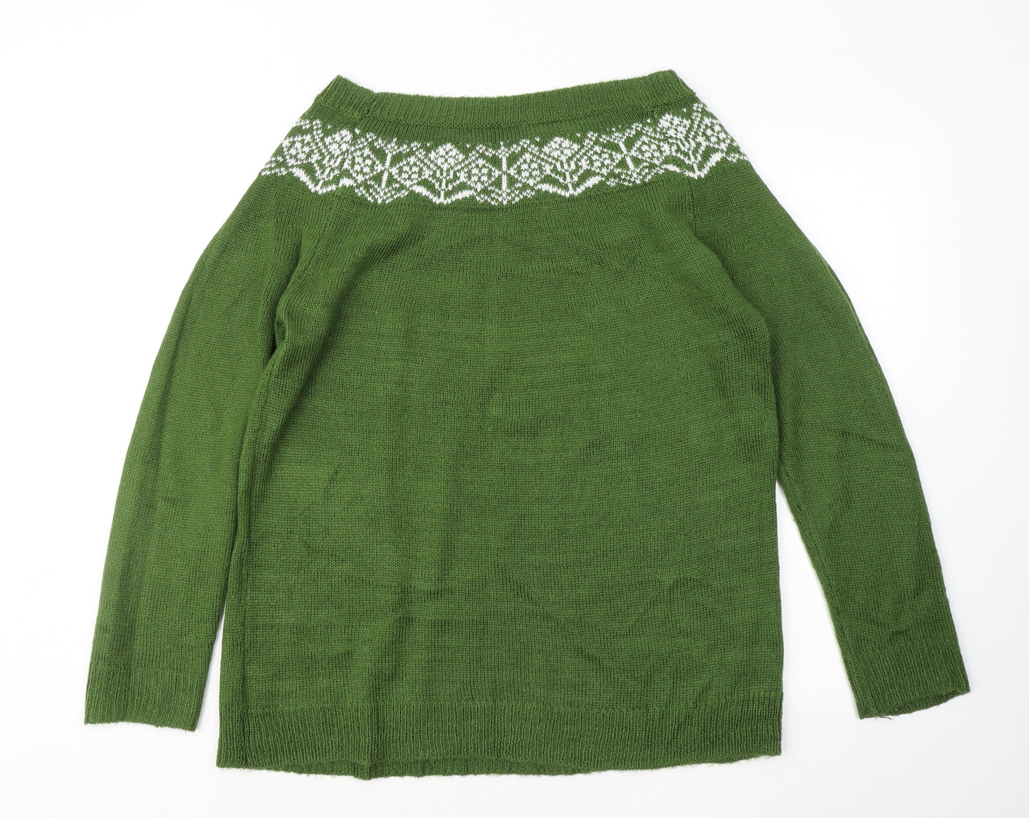 MissLook Womens Green Round Neck Geometric Acrylic Pullover Jumper Size M