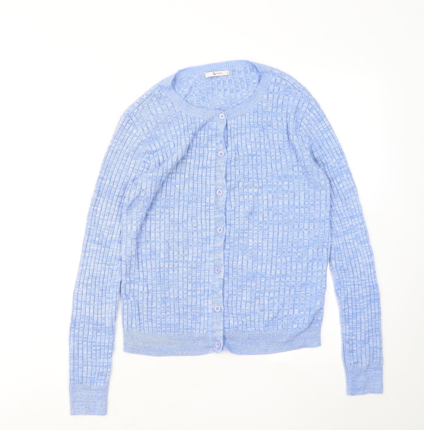 TU Womens Blue Round Neck Acrylic Cardigan Jumper Size 12