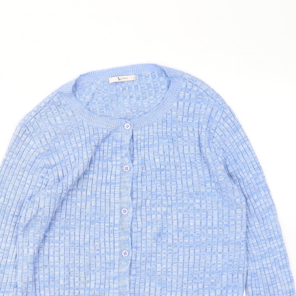 TU Womens Blue Round Neck Acrylic Cardigan Jumper Size 12
