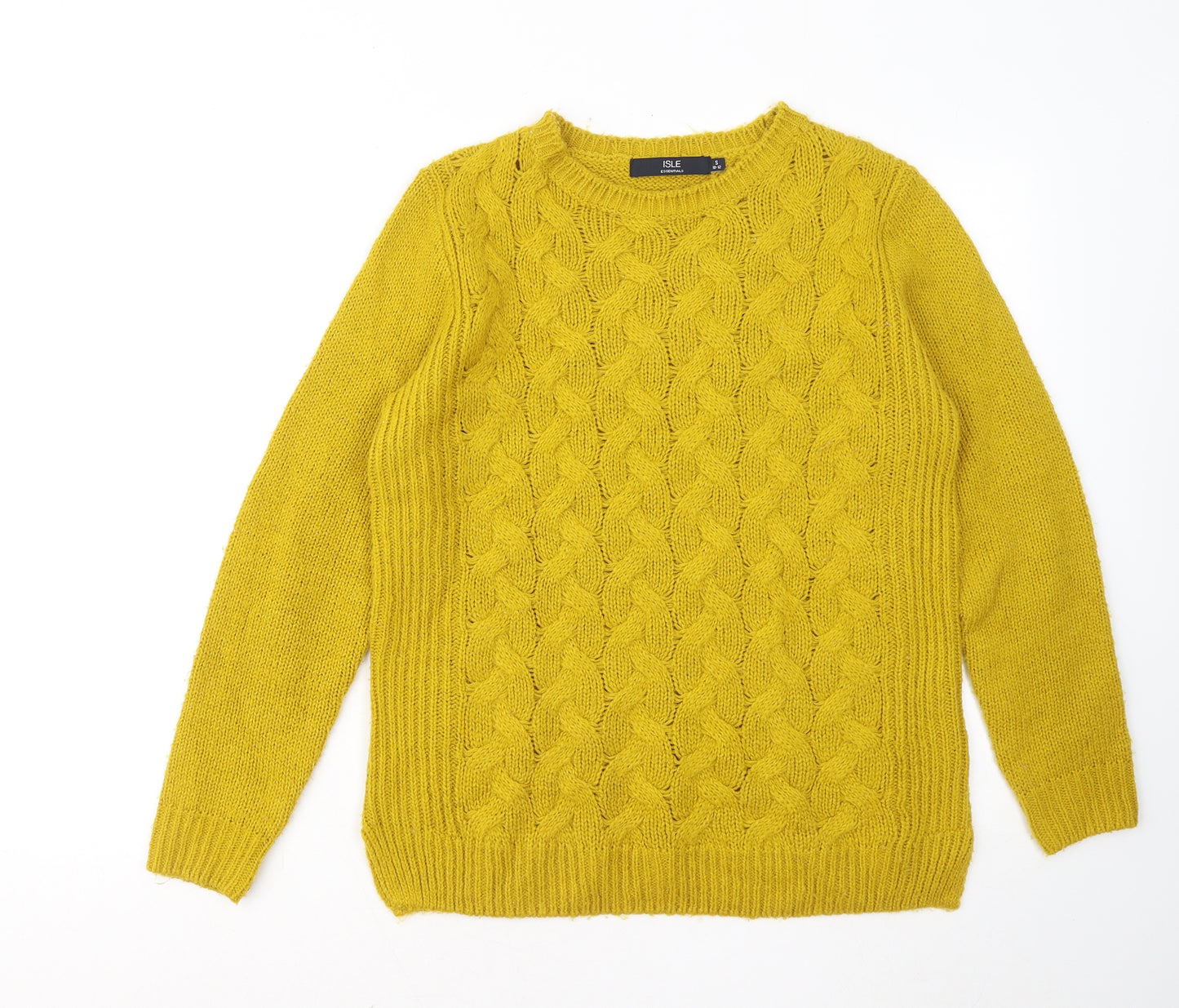 Isle Womens Yellow Round Neck Acrylic Pullover Jumper Size 10