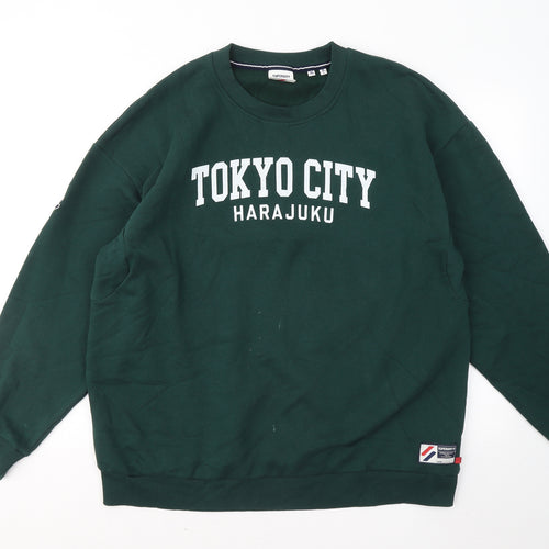 Superdry Mens Green Cotton Pullover Sweatshirt Size L - Tokyo City Harajuku