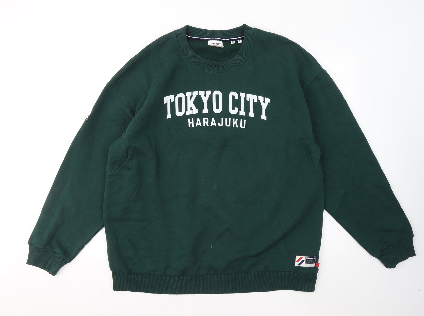 Superdry Mens Green Cotton Pullover Sweatshirt Size L - Tokyo City Harajuku