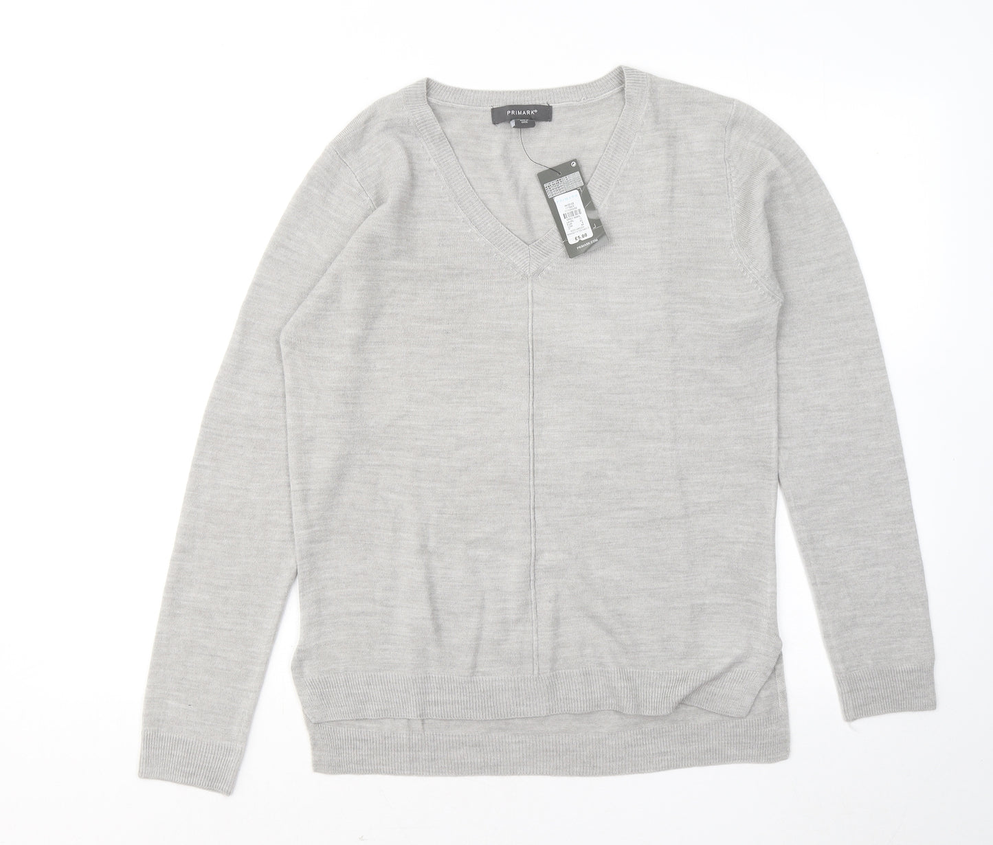 Primark Womens Grey V-Neck Acrylic Pullover Jumper Size 12