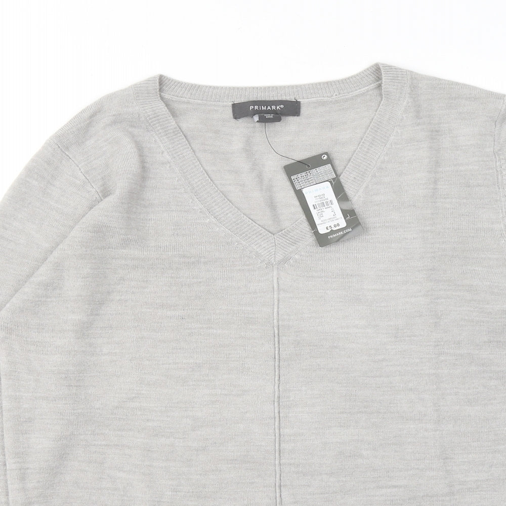 Primark Womens Grey V-Neck Acrylic Pullover Jumper Size 12