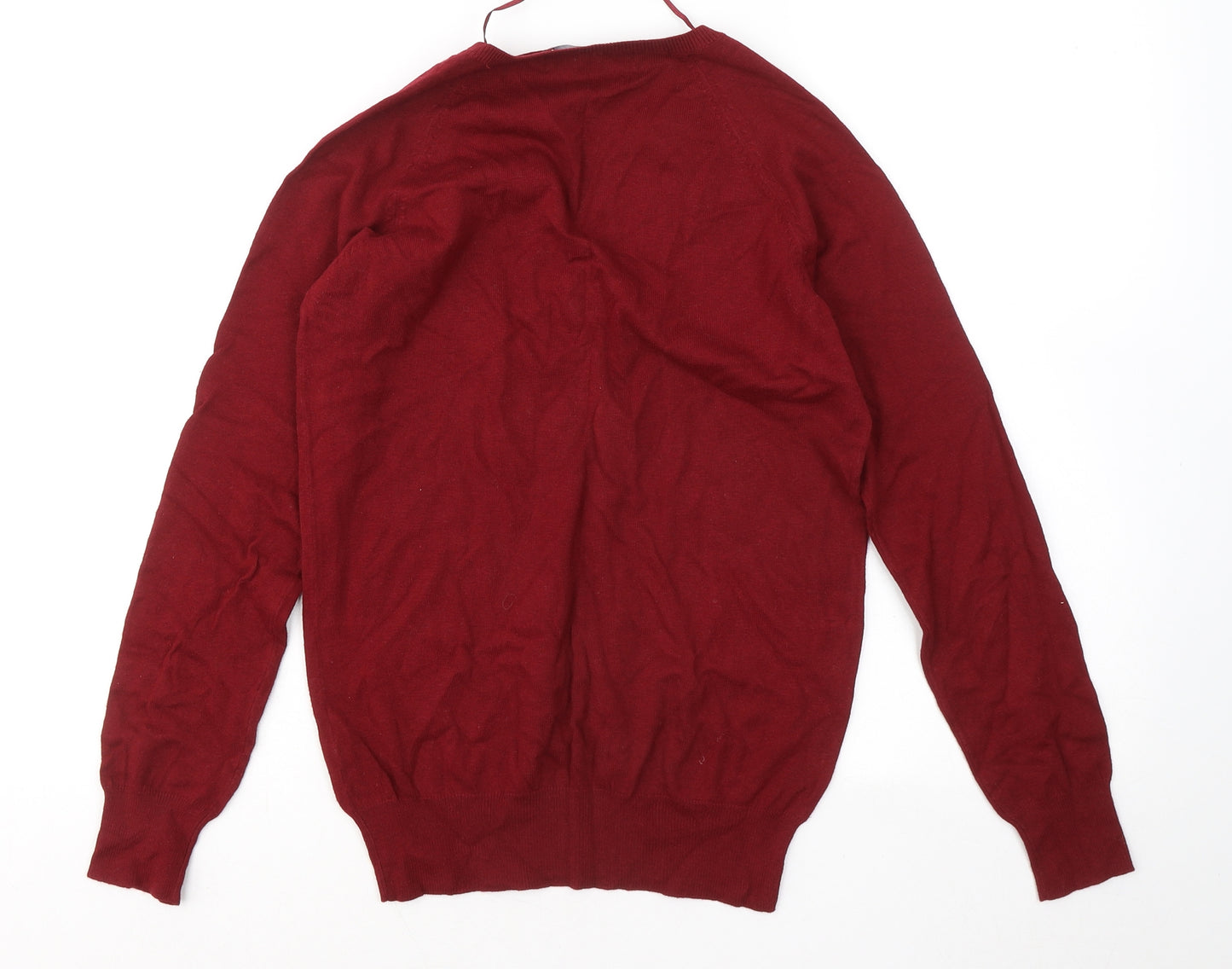 Zara Womens Red V-Neck Cotton Pullover Jumper Size XL