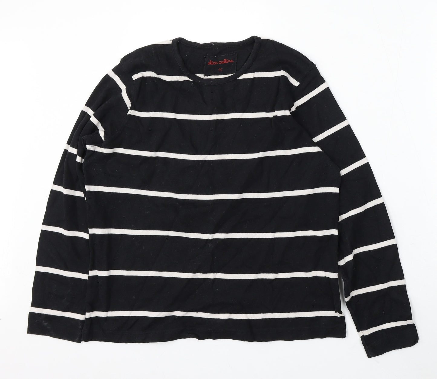 Alice Collins Womens Black Striped Cotton Pullover Sweatshirt Size 18