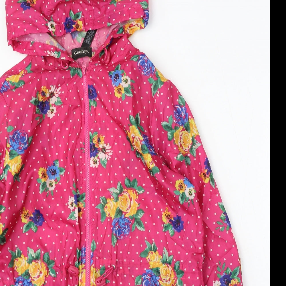 George Womens Pink Floral Jacket Coat Size 16 Zip