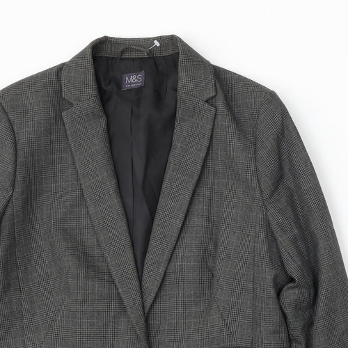Marks and Spencer Womens Grey Plaid Polyester Jacket Suit Size 14