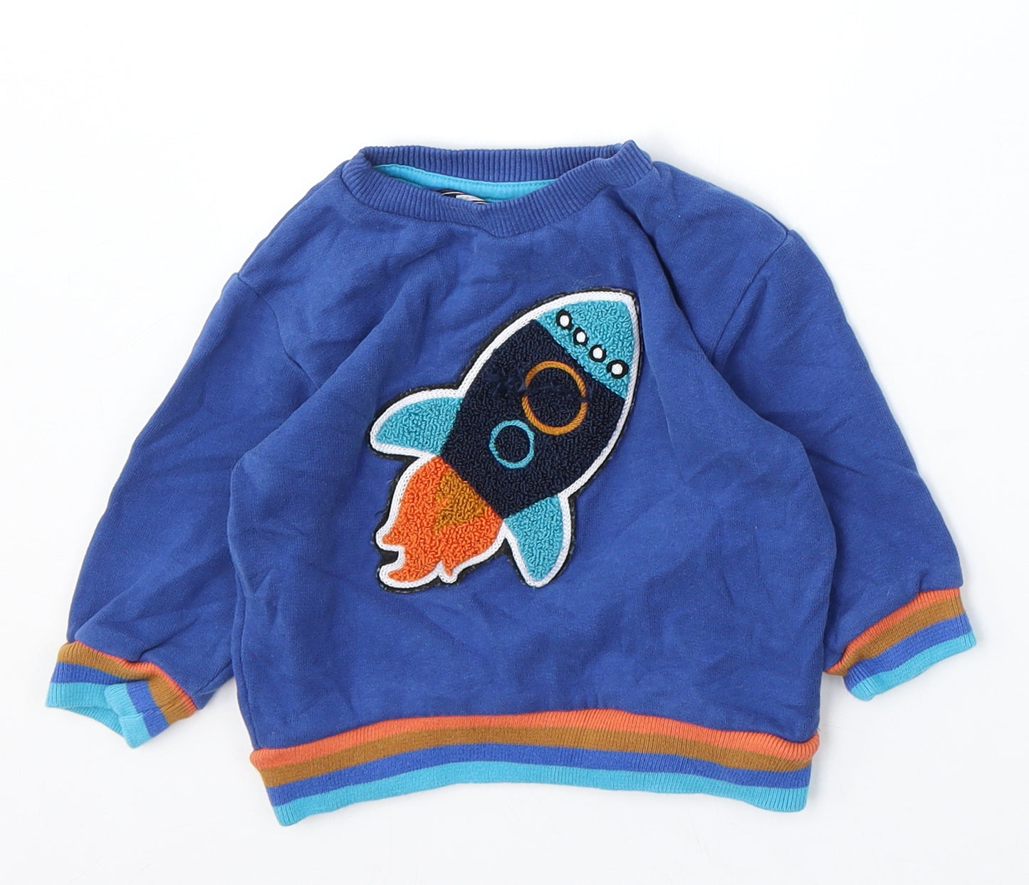 NEXT Boys Blue Cotton Pullover Jumper Size 9-12 Months - Rocket Ship